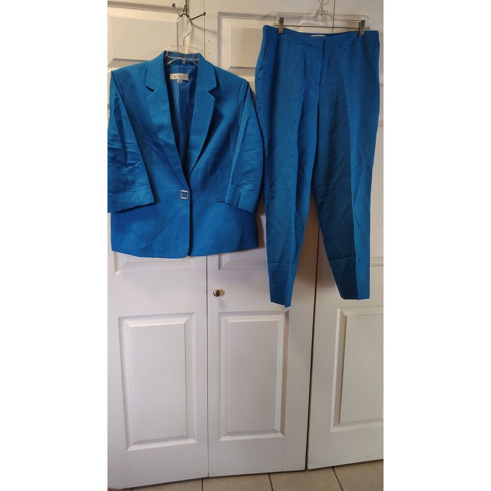 Kasper Women's Pants Suit Set Electric Blue Blazer Size 14 Trousers Size 10